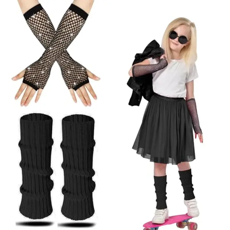 AffeGifts Scaldamuscoli Bambina Neon, Scaldamuscoli Bambina Anni 80 con Neon Guanti Rete Senza Dita Bambina