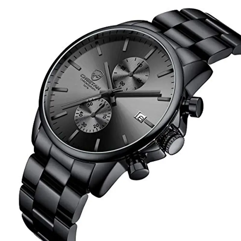 Affute Orologi da uomo in acciaio inox e metallo, stile casual, impermeabile, cronografo al quarzo, data automatica miniatura 2