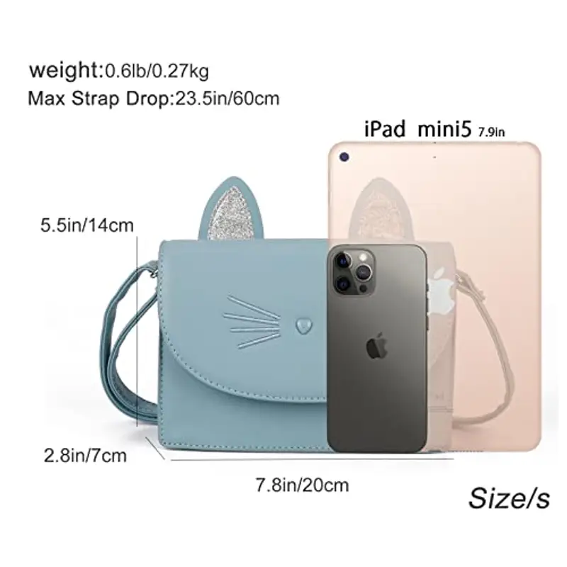 AFKOMST FKOMST Niedliche Geldbörsen für Teenager, Mädchen, kleine Umhängetasche und Handtaschen, Katzengeschenk für Kinder, blau, Small miniatura 3