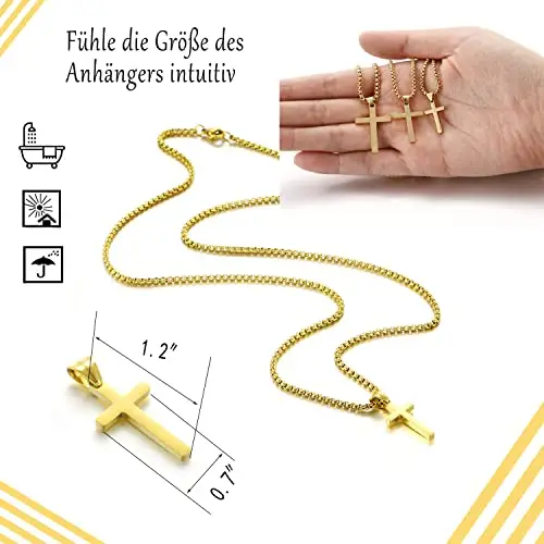 AFSTALR Collana con Croce da Uomo e Donna - Ciondolo in Acciaio Inossidabile Dorato - Gioielli Cristiani miniatura 2