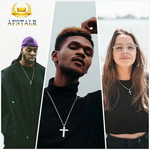 AFSTALR Collana con Croce da Uomo in Argento con Ciondolo Croce in Acciaio Inossibile con Cristiana Gioilli per Uomini miniatura 3