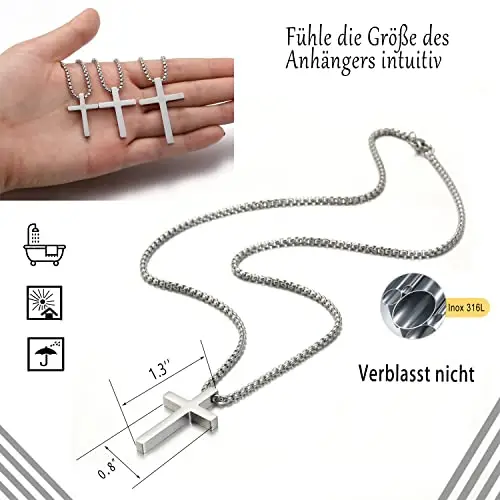 AFSTALR Collana con Croce da Uomo in Argento con Ciondolo Croce in Acciaio Inossidabile con Croce Cristiana Gioielli miniatura 2