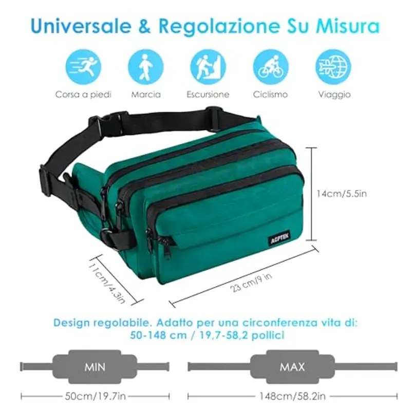 AGPTEK Marsupio Donna Verde 1599190 miniatura 2