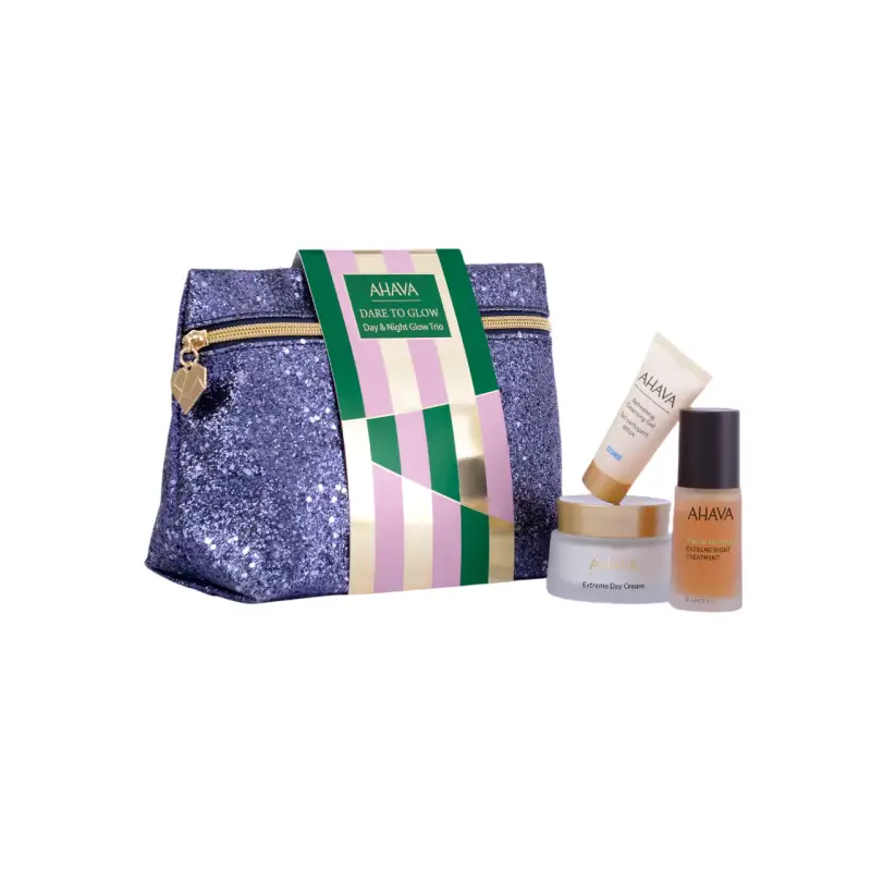 Set Trio Day & Night Glow Ahava Crema Giorno Estrema 50 ml + Siero Locale Anti-Età Notte 30 ml + Gel Detergente 15 ml + Pochette