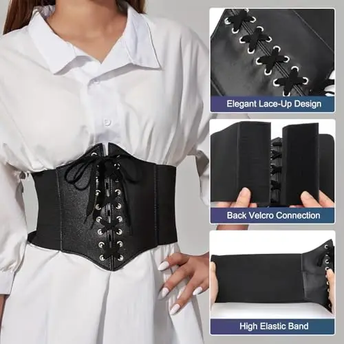 AIDUCHO Corsetto Donna Stringivita, Bustino in Vita per Abiti, Decorazione del Costume di Halloween, Nero, S miniatura 3