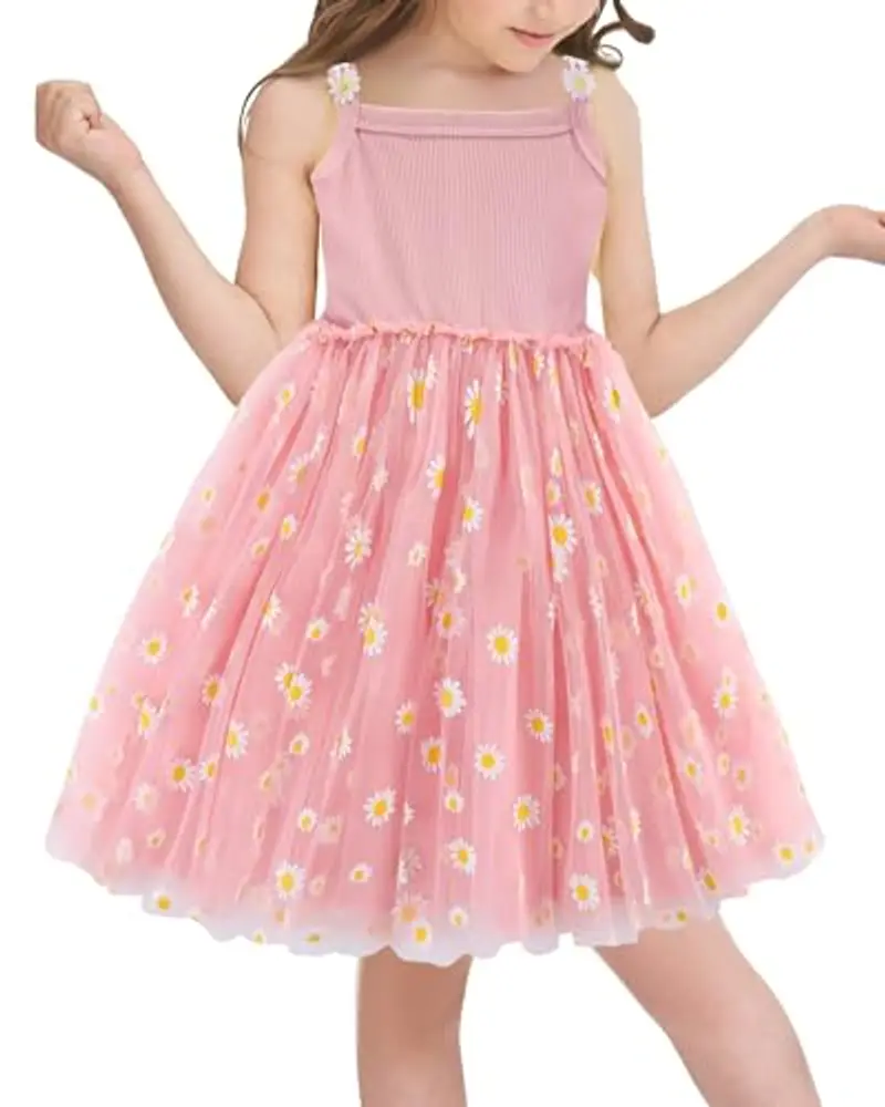 AIEOE Vestito in Tulle Floreale Smanicato Principessa Neonata Bambine Tutu Abito Cerimonia Matrimonio Bambina per 12-18 Mesi Rosa