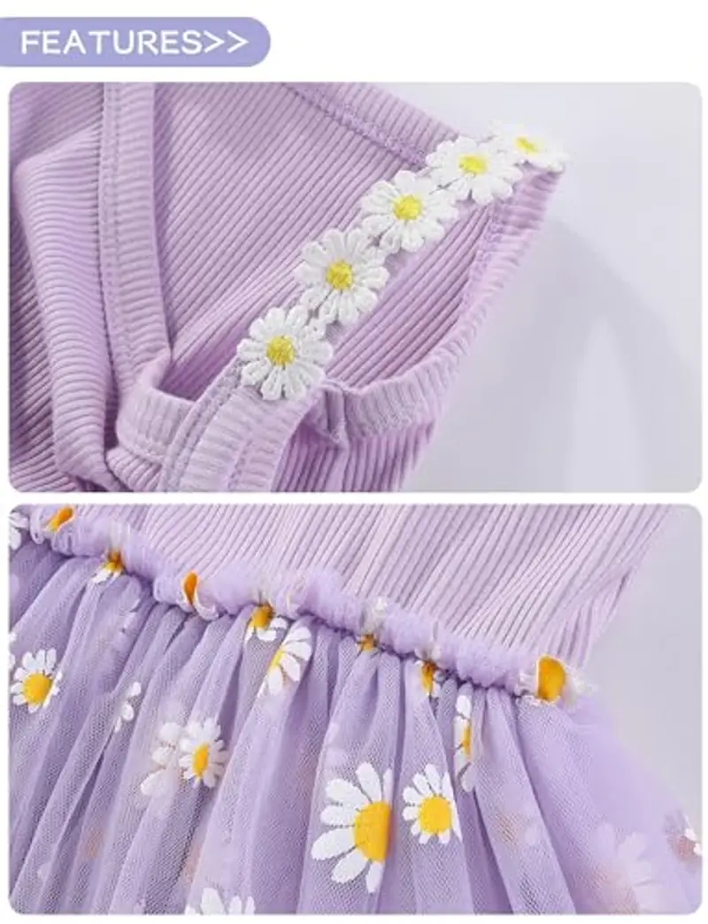 AIEOE Vestito in Tulle Floreale Smanicato Principessa Neonata Bambine Tutu Abito Cerimonia Matrimonio Bambina per 12-18 Mesi Viola miniatura 2