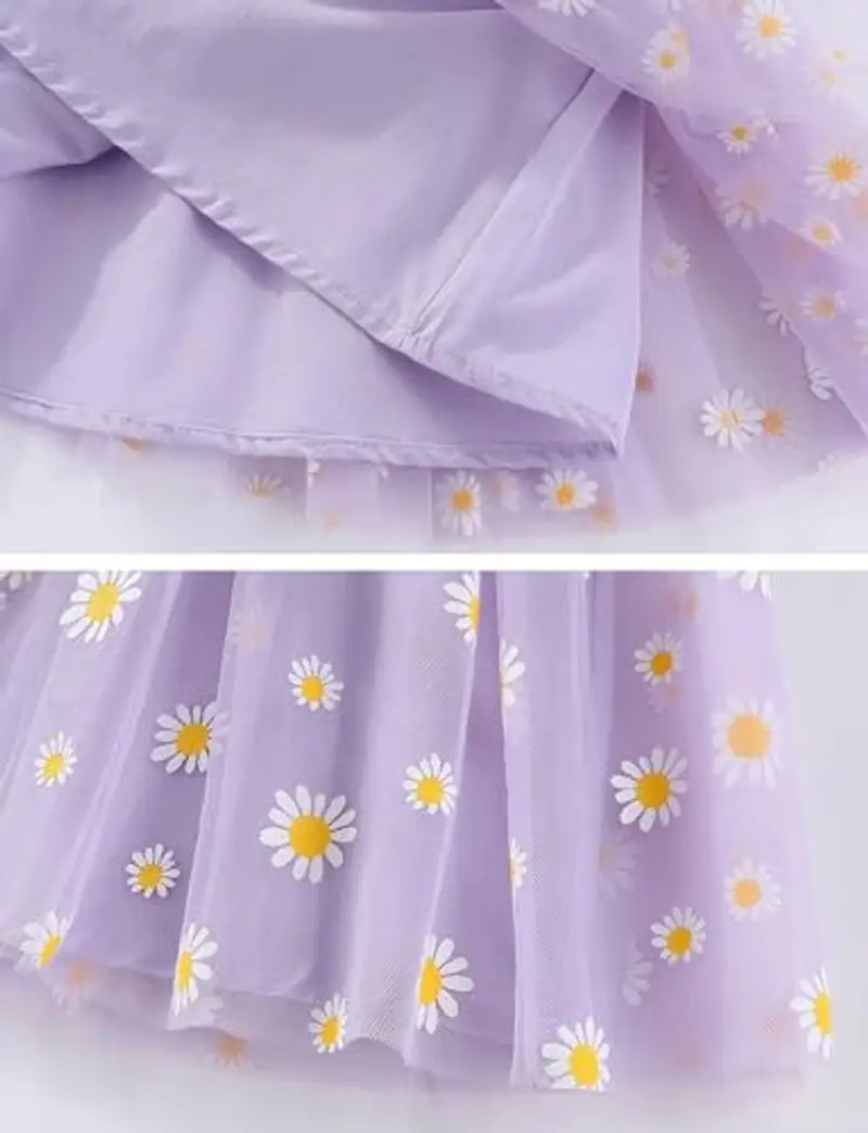 AIEOE Vestito in Tulle Floreale Smanicato Principessa Neonata Bambine Tutu Abito Cerimonia Matrimonio Bambina per 12-18 Mesi Viola miniatura 3