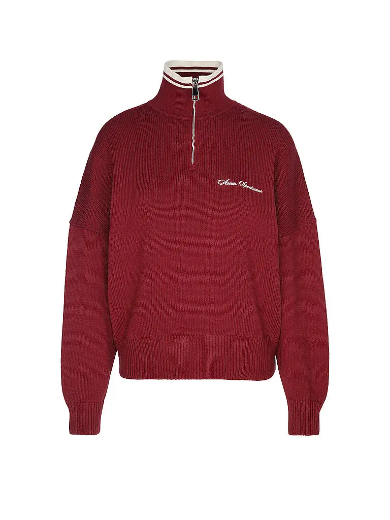 Maglione da donna con mezza zip rosso scuro | XS