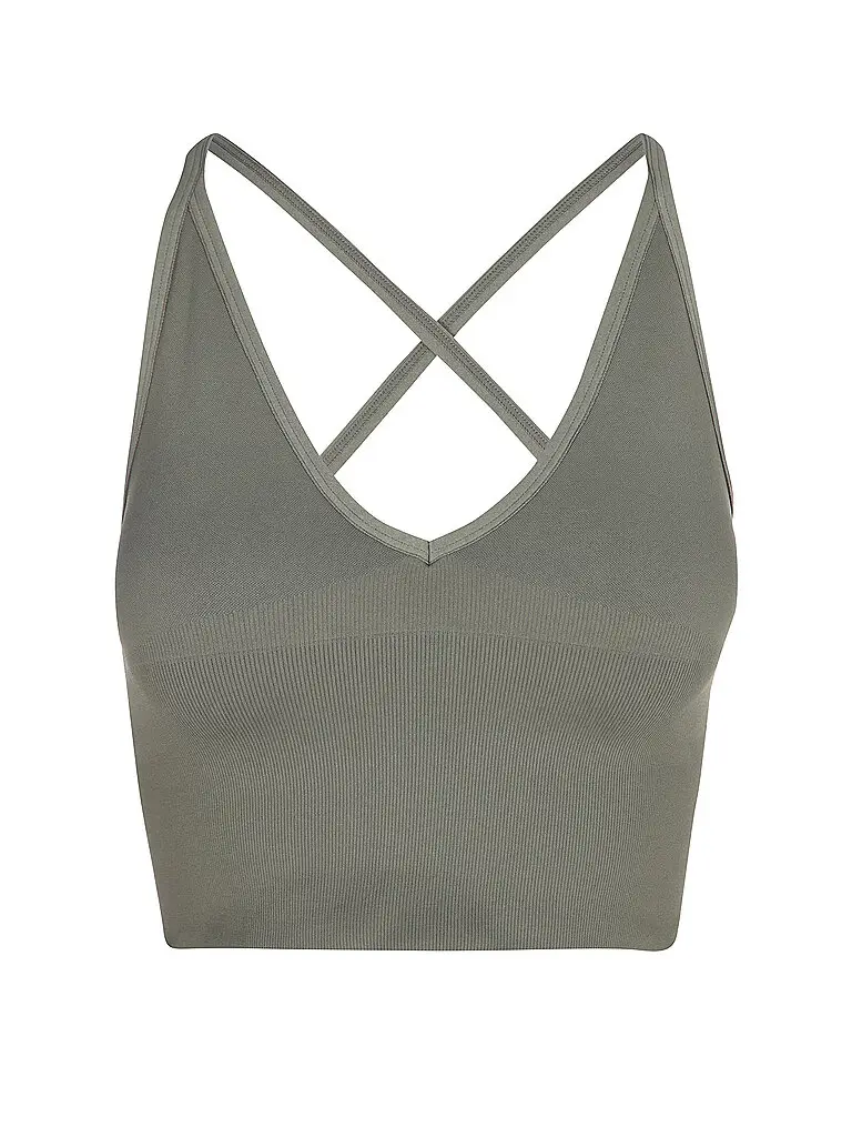 Reggiseno sportivo da donna Bralette con schiena incrociata, modellante, senza cuciture, supporto medio oliva | S