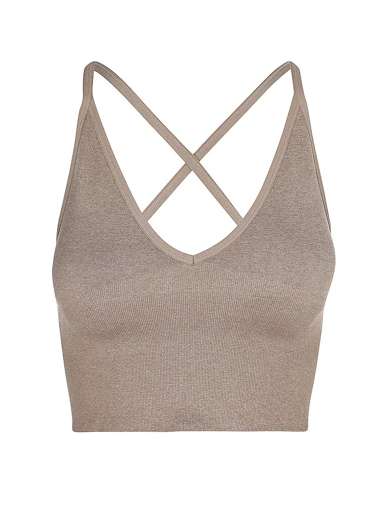 Reggiseno sportivo da donna Bralette Cross Back Shape Seamless Medium Support marrone | S