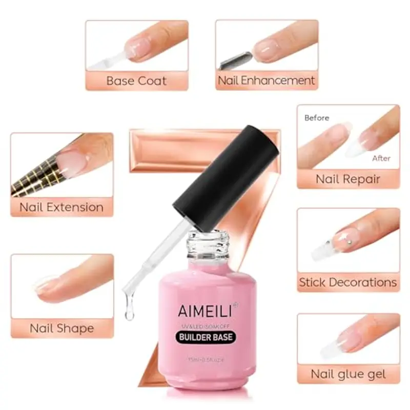 AIMEILI 7 in 1 Clear Builder Base Gel - Gel Rinforzante per Unghie, Base Coat, Estensione delle Unghie, Riparazione di Manicure, Decorazione per Unghie - Multiuso e Duraturo, 15ML miniatura 2