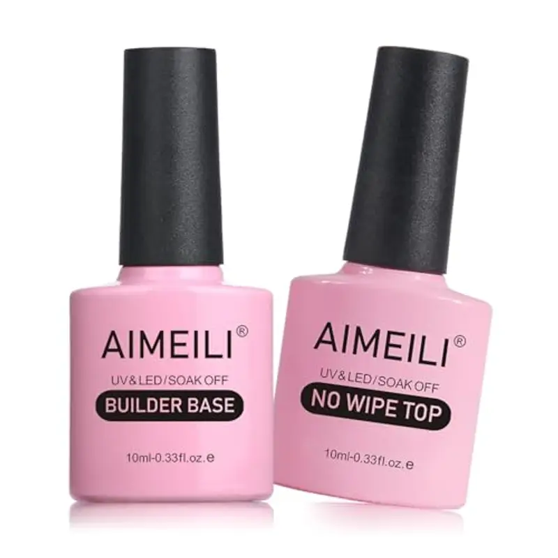 AIMEILI 7 in 1 Clear Builder Base Gel Unghie e No Wipe Top Coat Smalto Semipermente in Gel UV LED Soak Off - Facile da Usare & Comodo, 2x10ml