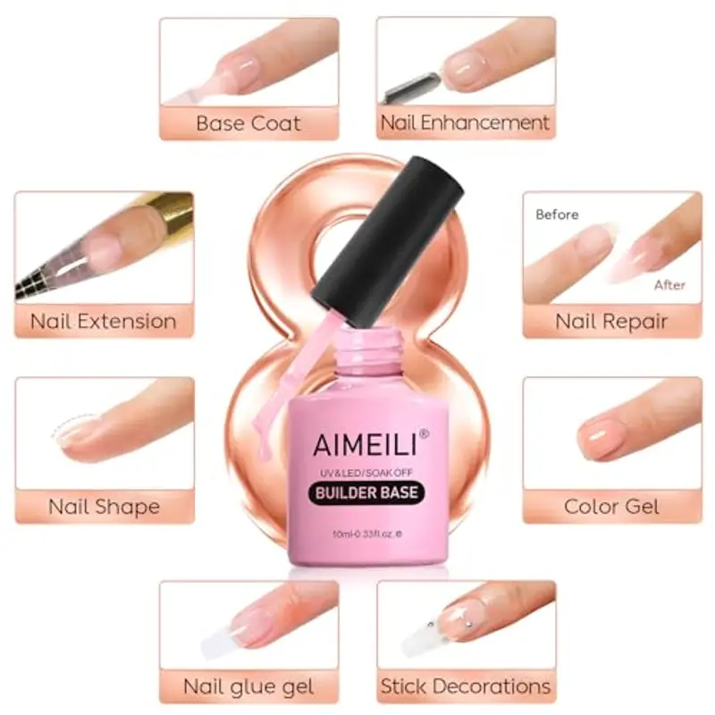 AIMEILI 8 in 1 Builder Base Gel Unghie Ricostruzione Semipermanente Lattiginoso per UV LED Soak Off - (162) 10ML miniatura 2