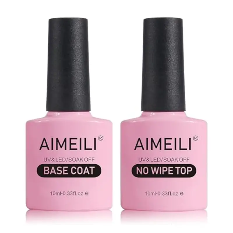 AIMEILI Base e Top Coat Semipermanente Smalto per Unghie in Gel UV LED Soak Off Kit per Manicure 10ml