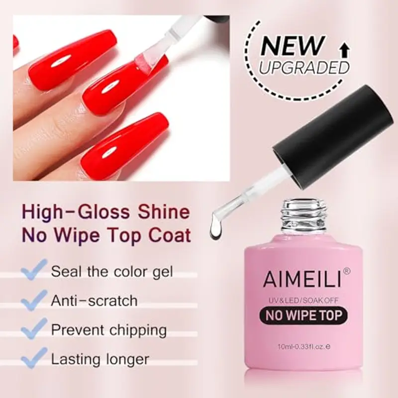 AIMEILI No Wipe Top Coat Smalto Semipermente Smalti per Unghie per Manicure in Gel UV LED Soak Off 10ml miniatura 2