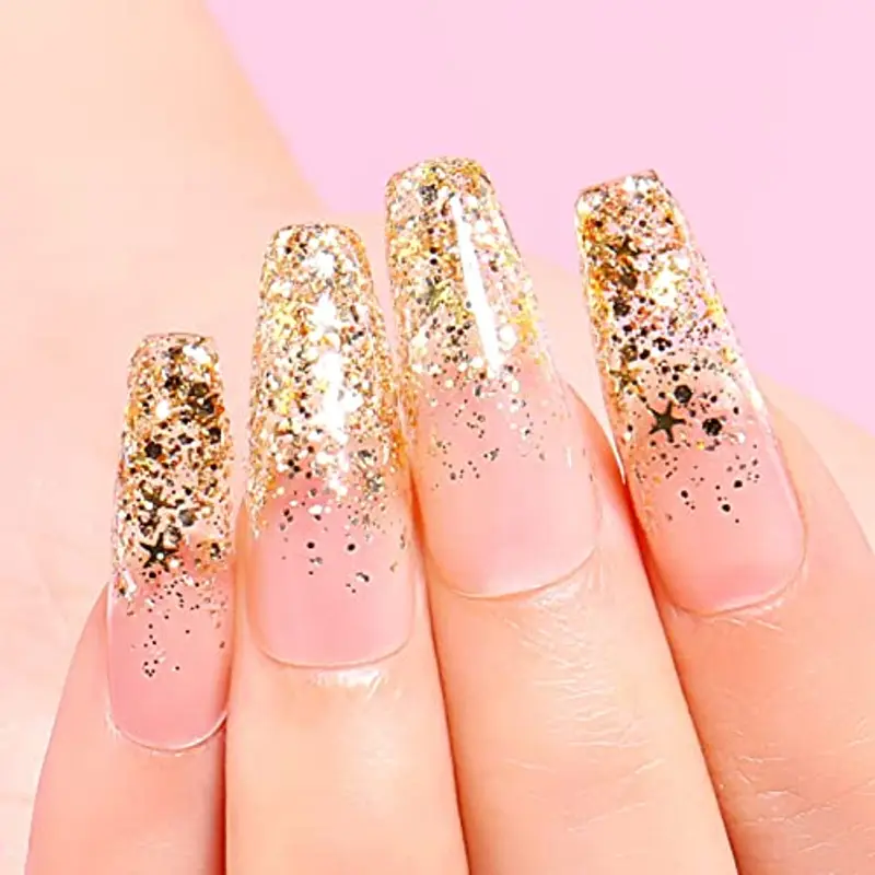AIMEILI Soak Off UV LED Smalto in Gel Semipermanente con Brillantini - Golden Superstar Glitter (062) 10ml miniatura 2