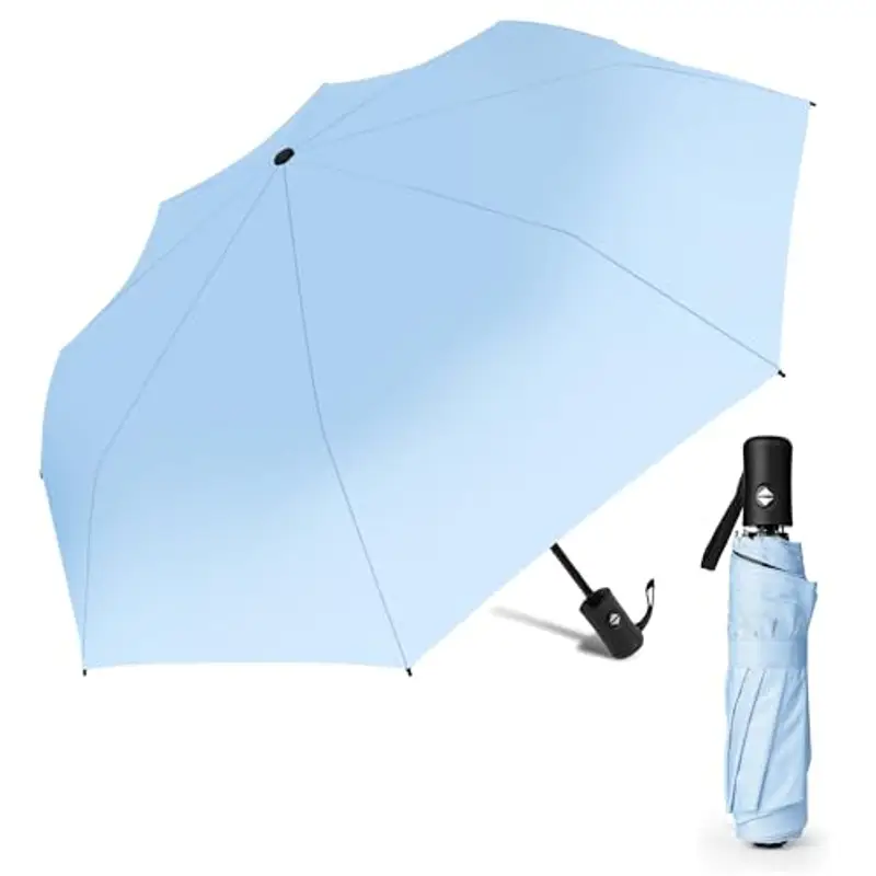 AiQInu Ombrello Pieghevole, Ombrello Antivento, Ombrello Pieghevole Automatico Antivento, Ombrello Portatile per Uomini e Donn - Blu