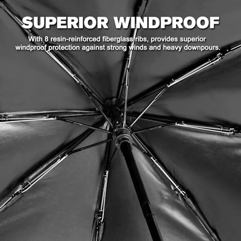 AiQInu Ombrello Pieghevole, Ombrello Antivento, Ombrello Pieghevole Automatico Antivento, Ombrello Portatile per Uomini e Donn - Nero miniatura 2