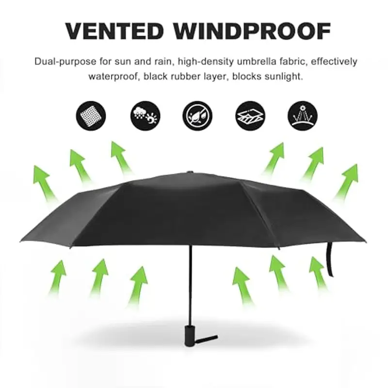 AiQInu Ombrello Pieghevole, Ombrello Antivento, Ombrello Pieghevole Automatico Antivento, Ombrello Portatile per Uomini e Donn - Nero miniatura 3