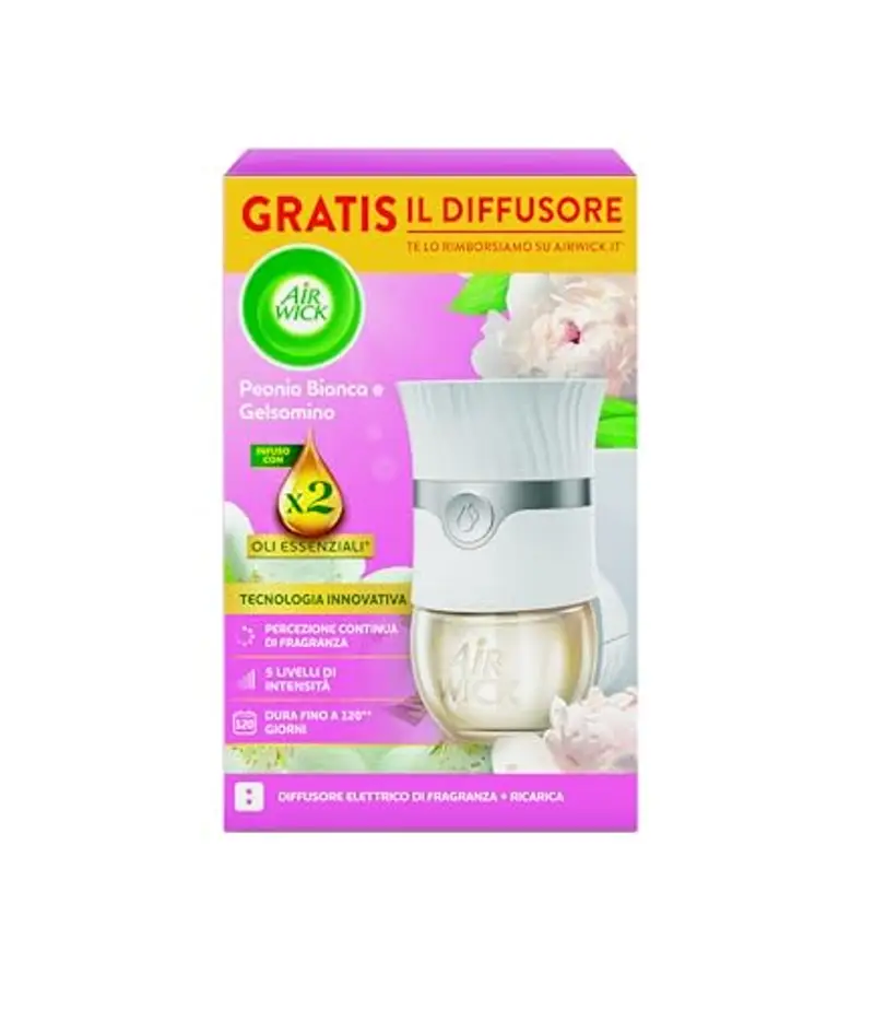 Air Wick Diffusore Elettrico di Oli Essenziali, 1 Diffusore completo gadget, 1 Ricarica per Diffusore Elettrico alla Fragranza Peonia Bianca e Gelsomino miniatura 2