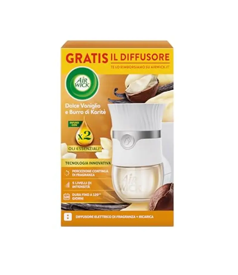 Air Wick Diffusore Elettrico di Oli Essenziali, 1 Diffusore completo gadget, 1 Ricarica per Diffusore Elettrico, Fragranza Dolce Vaniglia e Burro di Karitè miniatura 2