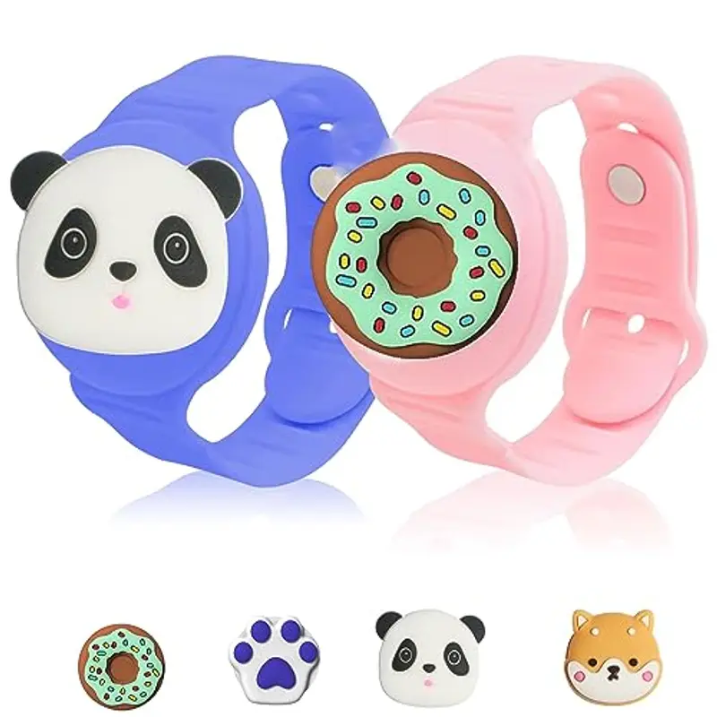 AirTag Bracciale per bambini (2 confezioni), Fhtase Air Tag fai da te, carino cartoon bambino nascosto orologio regolabile cinturino in silicone per bambini (rosa, blu)