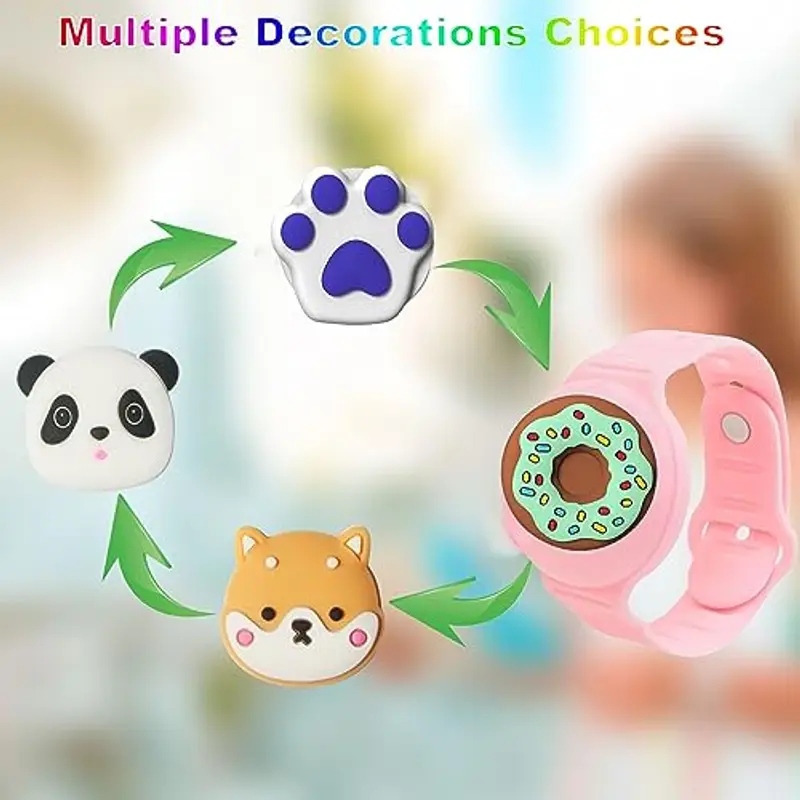 AirTag Bracciale per bambini (2 confezioni), Fhtase Air Tag fai da te, carino cartoon bambino nascosto orologio regolabile cinturino in silicone per bambini (rosa, blu) miniatura 2