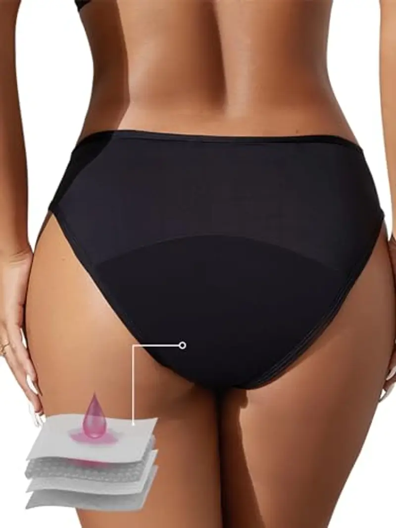 Aiseyi Costume da bagno per il nuoto da donna, costume da bagno a 4 strati, a prova di perdite, a prova di perdite, colore nero, per ragazze, Nero , L