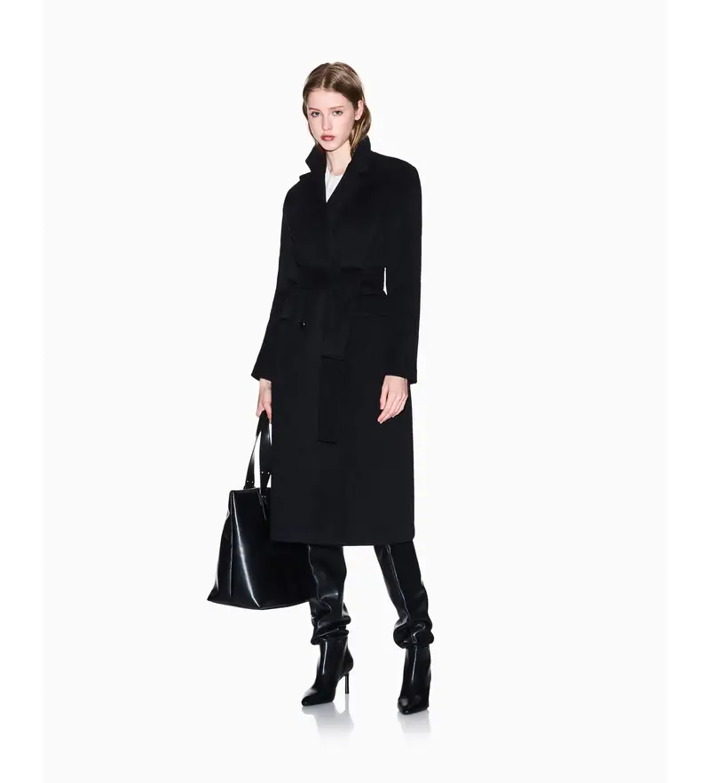 per donna. XW000691AF16206UC001 Cappotto lungo avvolgente con cintura nera (XS), Nero, Casual, Lana