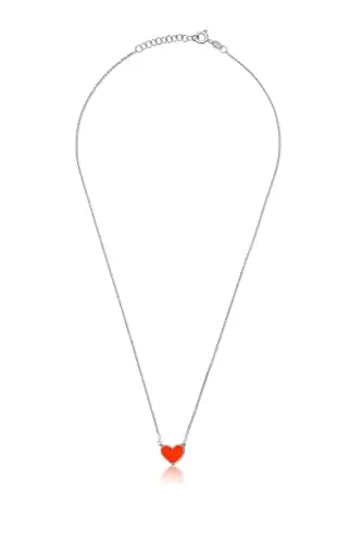 Aka Gioielli® - Collana con Ciondolo Cuore Arancione in Argento 925 Rodiato, Smaltato Dipinto a Mano, Regalo Donna e miniatura 2