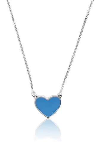 Aka Gioielli® - Collana con Ciondolo Cuore Azzurro in Argento 925 Rodiato, Smaltato Dipinto a Mano, Regalo Donna e