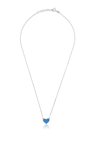 Aka Gioielli® - Collana con Ciondolo Cuore Azzurro in Argento 925 Rodiato, Smaltato Dipinto a Mano, Regalo Donna e miniatura 2
