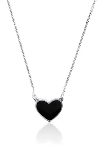 Aka Gioielli® - Collana con Ciondolo Cuore Nero in Argento 925 Rodiato, Smaltato Dipinto a Mano, Regalo Donna e Ragazza