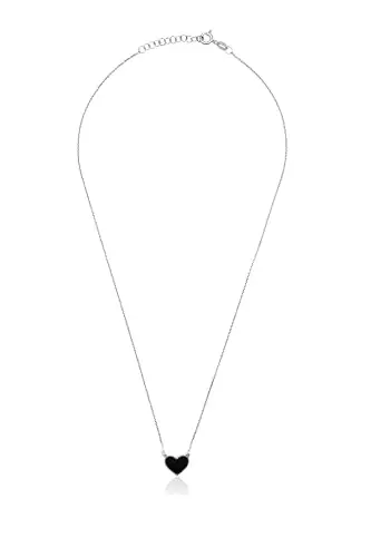 Aka Gioielli® - Collana con Ciondolo Cuore Nero in Argento 925 Rodiato, Smaltato Dipinto a Mano, Regalo Donna e Ragazza miniatura 2