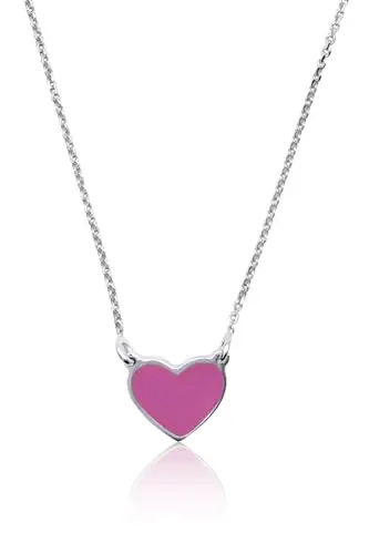 Aka Gioielli® - Collana con Ciondolo Cuore Rosa in Argento 925 Rodiato, Smaltato Dipinto a Mano, Regalo Donna e Ragazza