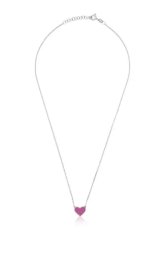 Aka Gioielli® - Collana con Ciondolo Cuore Rosa in Argento 925 Rodiato, Smaltato Dipinto a Mano, Regalo Donna e Ragazza miniatura 2