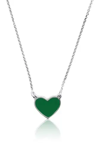 Aka Gioielli® - Collana con Ciondolo Cuore Verde in Argento 925 Rodiato, Smaltato Dipinto a Mano, Regalo Donna e Ragazza