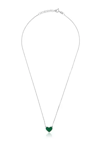 Aka Gioielli® - Collana con Ciondolo Cuore Verde in Argento 925 Rodiato, Smaltato Dipinto a Mano, Regalo Donna e Ragazza miniatura 2