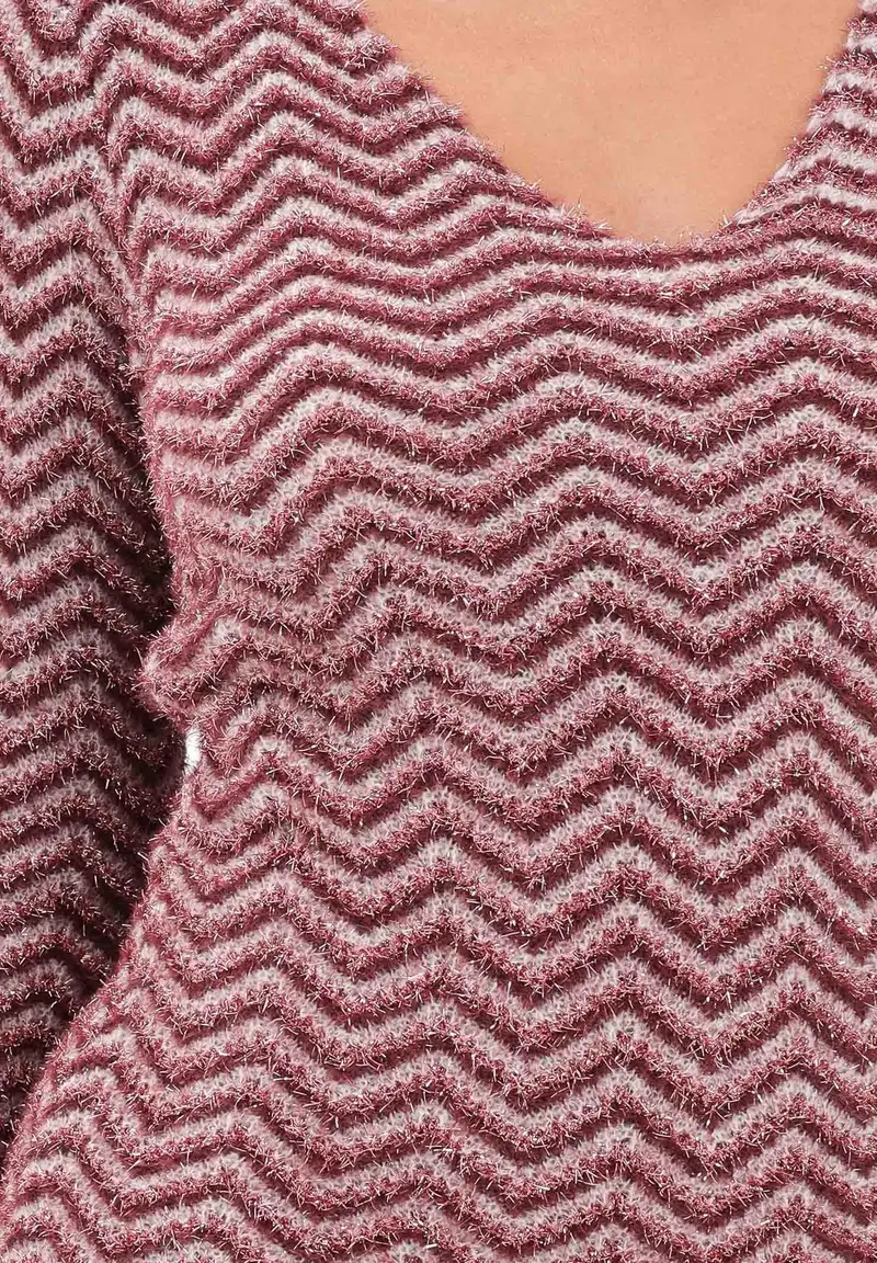 Abito corto caratterizzato da un motivo a zig-zag nei toni del bordeaux e rosa da donna miniatura 3