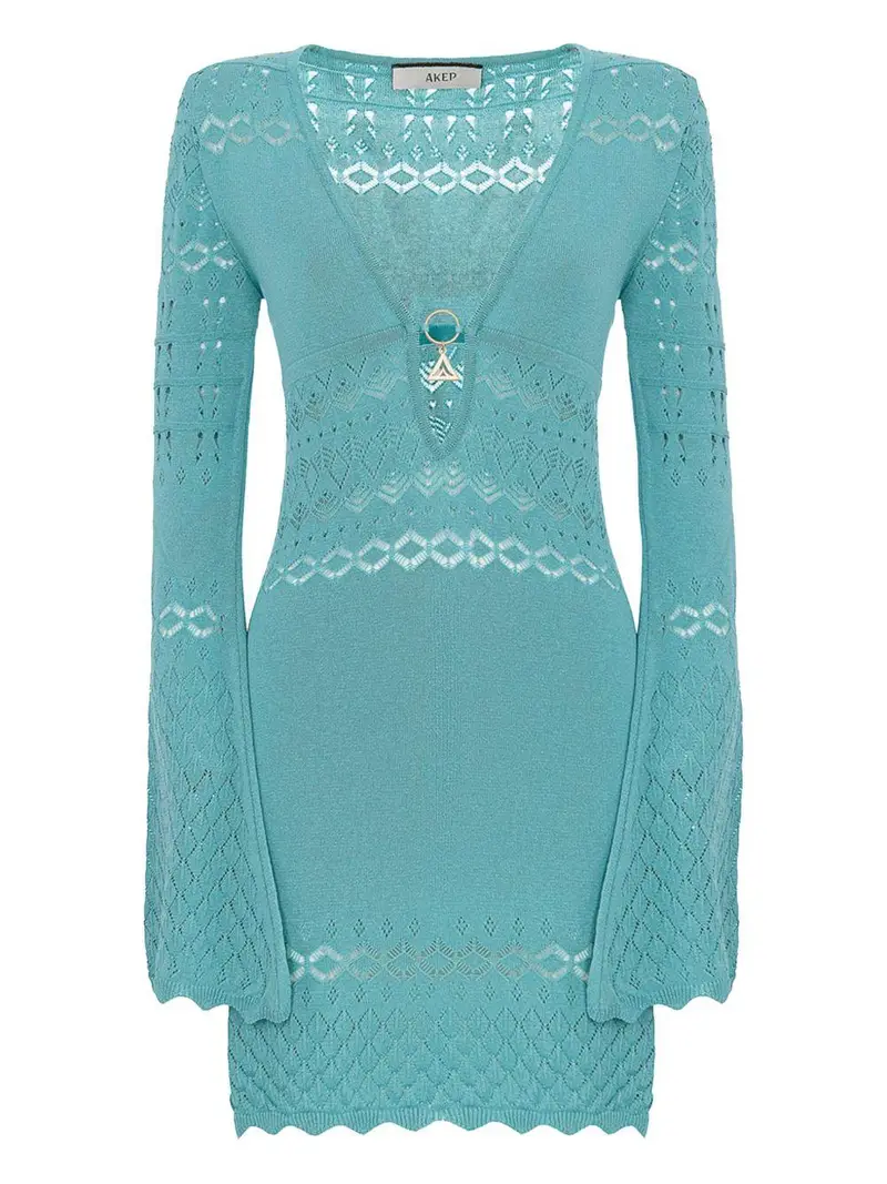 ABITO CORTO IN MAGLIA PUNTO PIZZO ACQUA MARINA miniatura 2