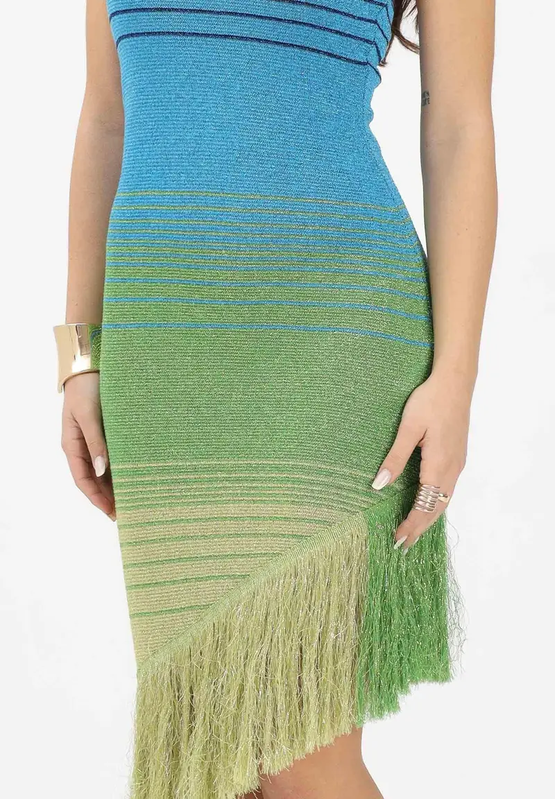 Abito corto multicolore da donna con frange e lavorazione sfumata miniatura 3