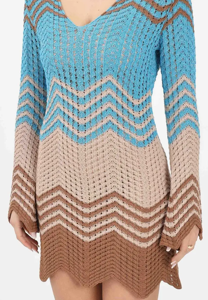 Abito corto multicolore da donna in maglia traforata miniatura 3