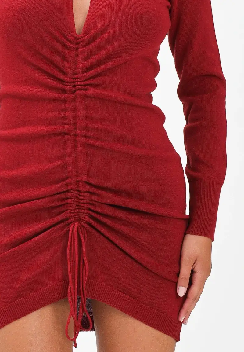 Abito corto rosso da donna regolabile al centro miniatura 3