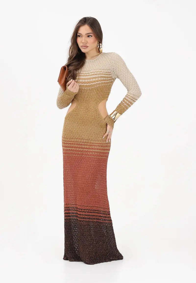 Abito lungo multicolore da donna con effetto sfumato miniatura 2