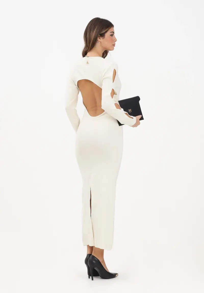 Abito lungo panna da donna con dettaglio fori su maniche miniatura 2