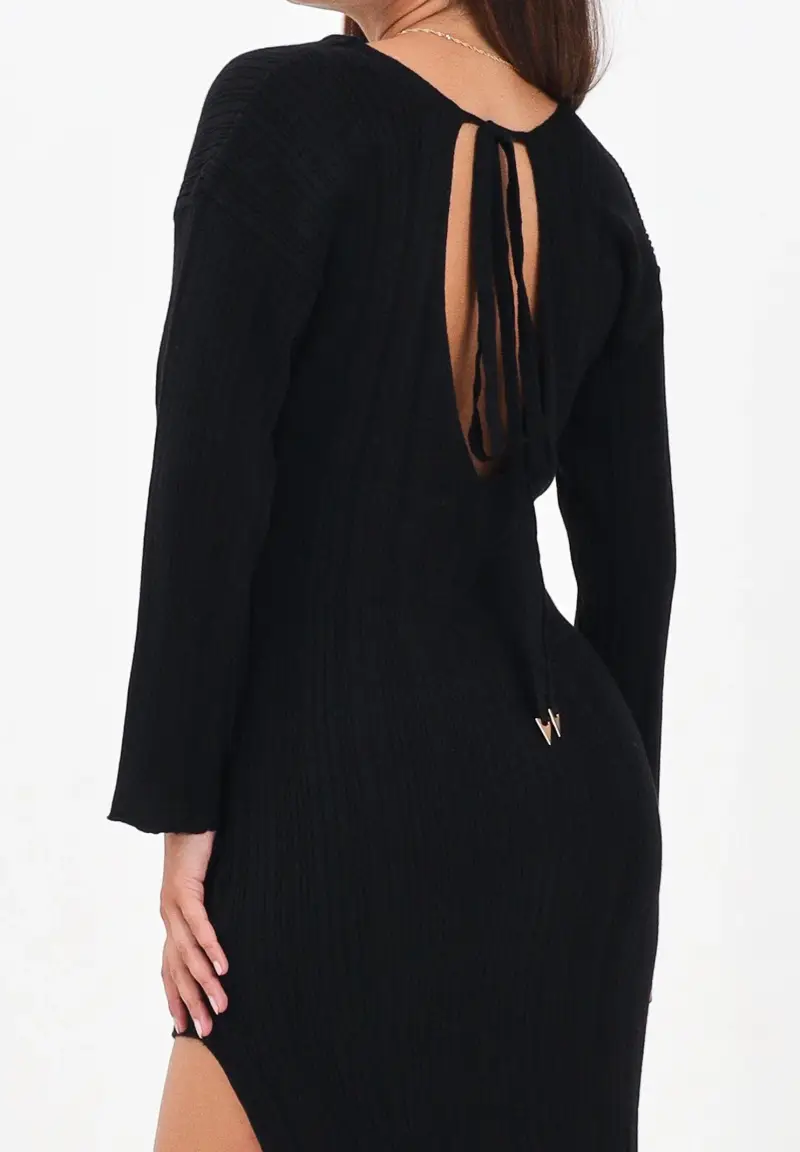 Abito midi nero da donna con scollo sul retro miniatura 3