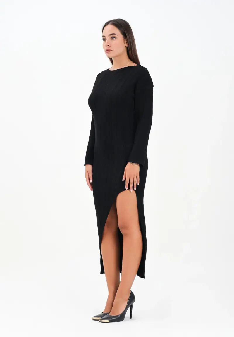 Abito midi nero da donna con scollo sul retro