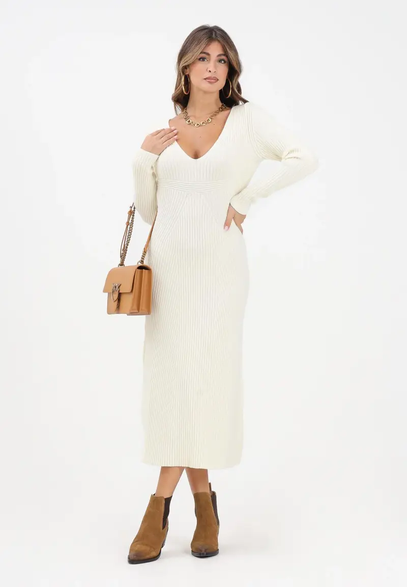 Abito midi panna da donna miniatura 2