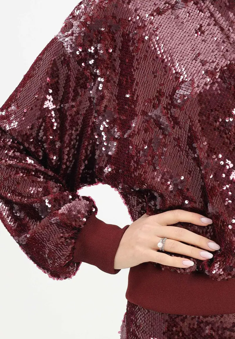 Bomber bordeaux da donna interamente ricoperto di paillettes miniatura 3